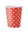 Front view of red dotted paper cup