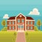 Front view school building cartoon vector illustration