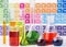 front view science elements with chemicals assortment. High quality photo