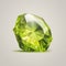 Front view of shining bright peridot gemstone illustration on a light gray background.