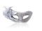 Front view silver opera mask with silver sequin trim and decorate silver feathers flower, object, copy space