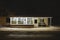 Front view of a small illuminated grocery store in Dorokhovo of Moscow region, Russia.