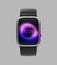 Front view of smart watch with black color leather wristband isolated on gray background