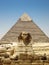 Front on view of The Sphinx and Kafre\'s Pyramid