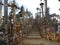 The front view of the staircase of climbing up the Hill of Crosses near Siauliai in Lithunia
