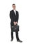 Front view standing business man with briefcase