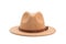 Front view stilish brown safari style hat for women, isolated white background