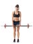 Front view of strong muscular athletic woman doing dead lift exercise with barbell