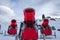 Front view of three snow cannons in alpine ski resort