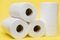 front view toilet paper rolls stacked. High quality photo