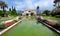 Front view of villa Rothschild with its garden, fountains and lawn, France