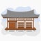 Front View Wide Traditional Korean House Vector Illustration