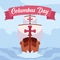Front view of a wooden caravel Columbus day poster Vector
