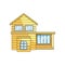 Front view of wooden eco house exterior rural architecture with skillion on empty background