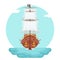 Front View Wooden pirate buccaneer filibuster corsair sea dog ship game icon isolated flat design vector illustration