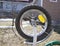 Front wheel of a children`s bike. spoke wheel