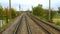 Front window view of S-Bahn running on rail in the suburbs of Baden, Germany