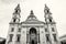 Frontage of Saint Stephen`s basilica, Budapest, Hungary, black a