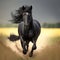 Frontal View of a Galloping Black Horse in a Field. Generative AI