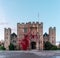 Frontal view of Hever Castle;s facade before sunset