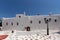 Frontal view of Panagia Tourliani monastery inTown of Ano Mera, island of Mykonos, Greece