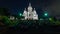 Frontal view of Sacre coeur Sacred Heart cathedral at dusk timelapse hyperlapse. Paris, France