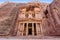 Frontal view of `The Treasury`, one of the most elaborate temples in the ancient Arab Nabatean Kingdom city of Petra, Jordan