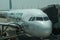 Frontier Airlines plane on tarmac  at Denver International Airport