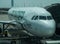 Frontier Airlines plane on tarmac at Denver International Airport