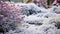Frost-covered winter wonder bush sparkles beneath a snowy blanket.AI Generated
