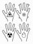 Frostbite, burn, radiation and poisoning of limbs. Contour silhouette of hands with a snowflake, fire, poison and radiation icon.