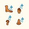 Frostbite icons. The linear vector color icons of frostbite of the hands, feet, ears, nose. Visual aid for the frostbite