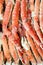 frosted Alaska king crab legs closeup photo on white table background