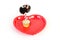 Frosted cupcake on heart shaped dish with blank speech bubble ca