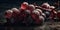 Frosted Fresh Grapes Bunches On Dark Background with Copy Space Selective Focus