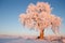 Frosted Ice Lone Winter Tree at Glowing at Sunrise