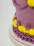 frosted icing violet yellow classic cilindrical cake on studio