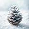 Frosted Pine Cone on Snowy Background, AI Generated