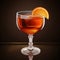 Frosted rim Boulevardier cocktail with bourbon and Campari