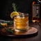 Frosted rim Scotch whiskey hot toddy with honey and ginger syrup