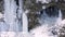 Frosted river, brook in winter, frozen snow, icicle mountain creek