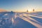 Frosted snowmobile path mark in Lapland