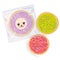 Frosted sugar cookies, Set Italian Freshly baked biscuit in transparent plastic package with pink violet green frosting and colorf