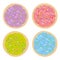 Frosted sugar cookies, Set Italian Freshly baked cookies with pink violet blue green frosting and colorful sprinkles. Bright color