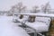 Frosty benches against a winter landscape in Utah