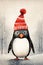 Frosty Friends: A Playful Penguin in a Festive Red Hat on a Snow