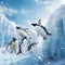 Frosty Frolic - Whimsical Penguins Sliding and Frolicking on Icy Snow-Covered Iceberg