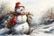 Frosty Fun: A Playful Snowman with a Red Hat and Scarf Adorned w