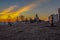 Frosty March dawn on the banks of the Neva river