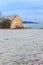 Frosty morning in the Czech countryside. Hoarfrost on meadow. Cold morning. Frozen landscape